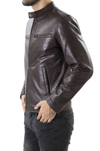 Mens Pure Sheep Leather Zipper Jacket