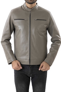 Mens Pure Sheep Leather Zipper Jacket