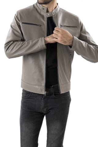 Mens Pure Sheep Leather Zipper Jacket