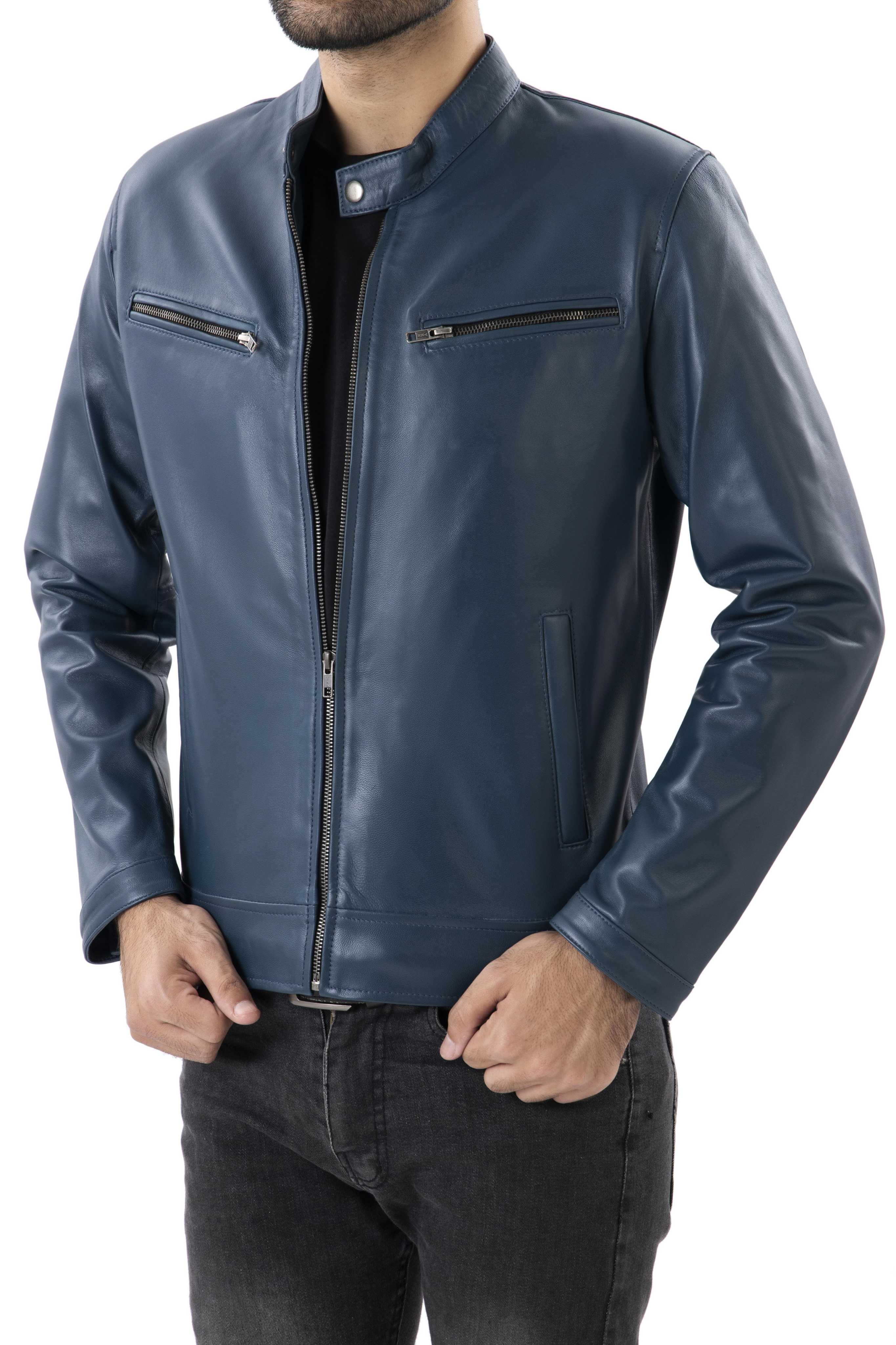 Mens Pure Sheep Leather Zipper Jacket