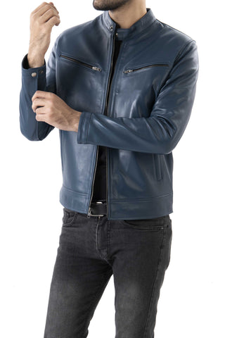 Mens Pure Sheep Leather Zipper Jacket