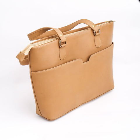 Womens The Boss Lady Pure French Beige Leather Tote Bag