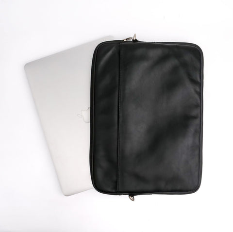 The Folio Sleek Slim Black Leather Laptop Bag