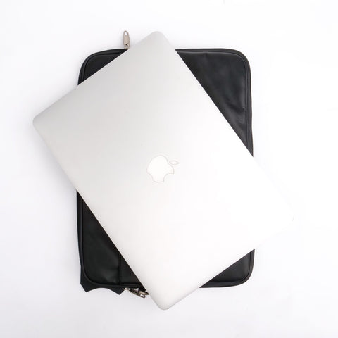 The Folio Sleek Slim Black Leather Laptop Bag