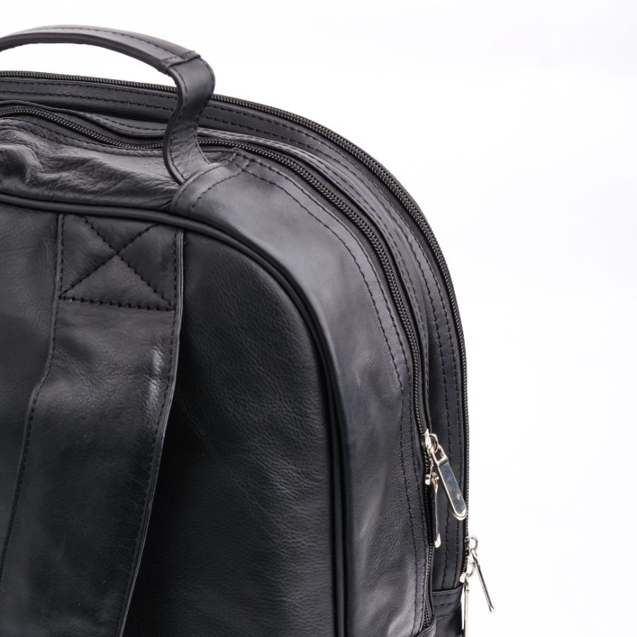 Trio Black Leather Backpack