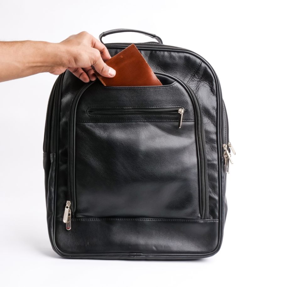 Trio Black Leather Backpack