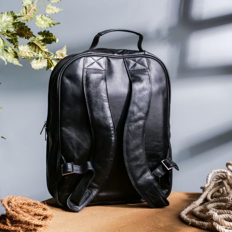 Trio Black Leather Backpack
