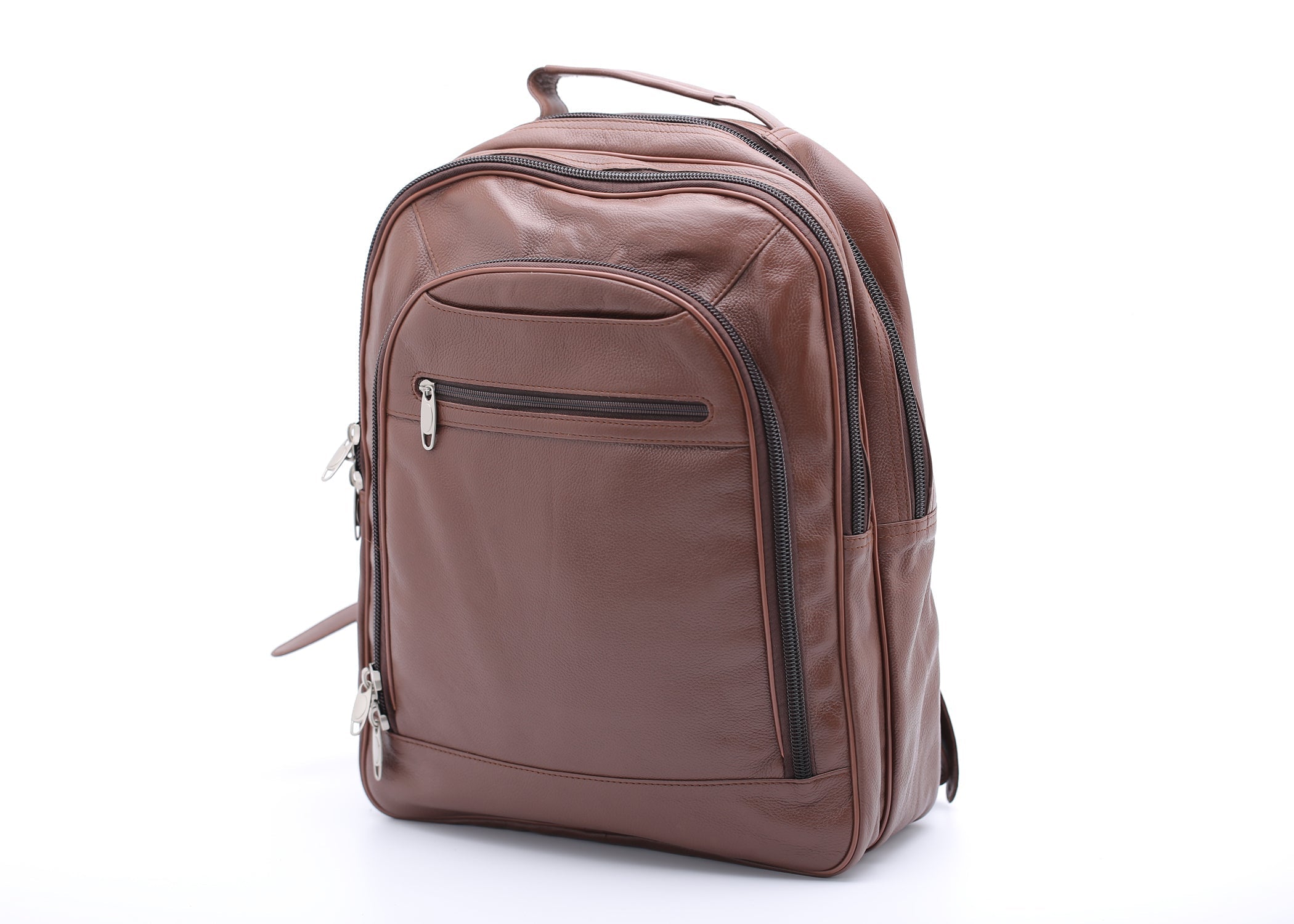 chestnut leather backpack zippers Trio Tan Leather Backpack – Jildleather