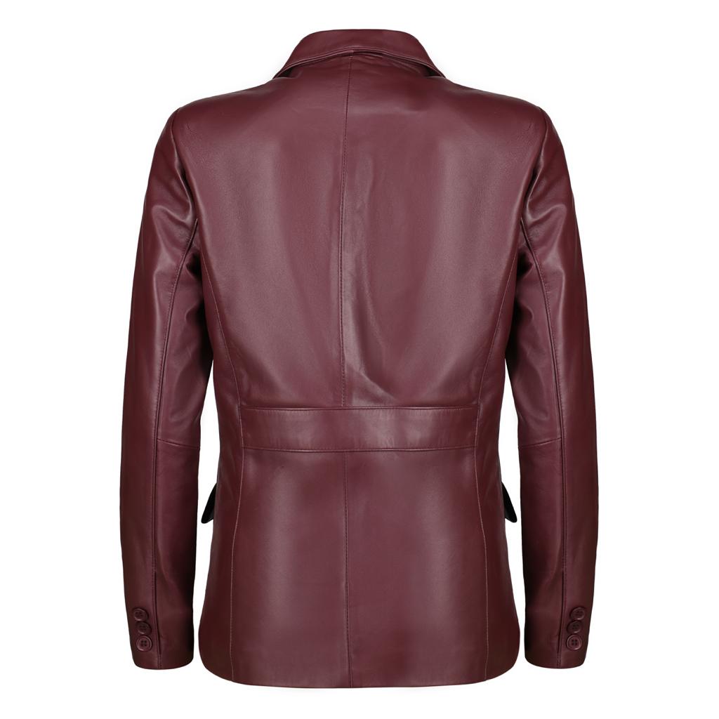 Jild Women's Jild Classic Lambskin Burgundy Leather Blazer Jackets – Jildleather