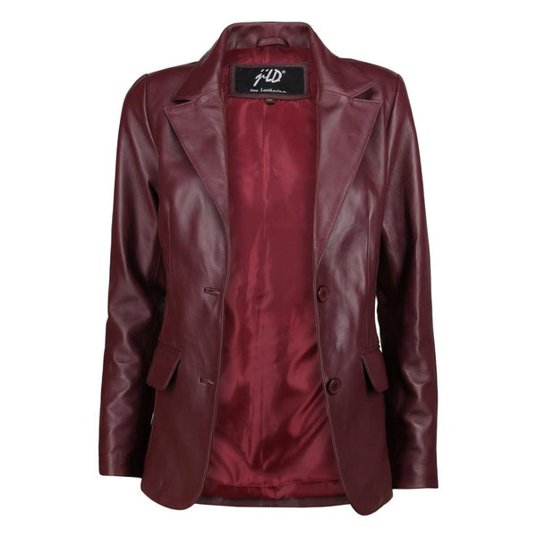 burgundy leather blazer dress Jild Classic 2-Button Lambskin Leather Blazer Women