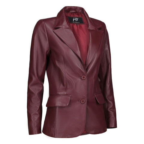 Women's Jild Classic Lambskin Burgundy Leather Blazer Jacket