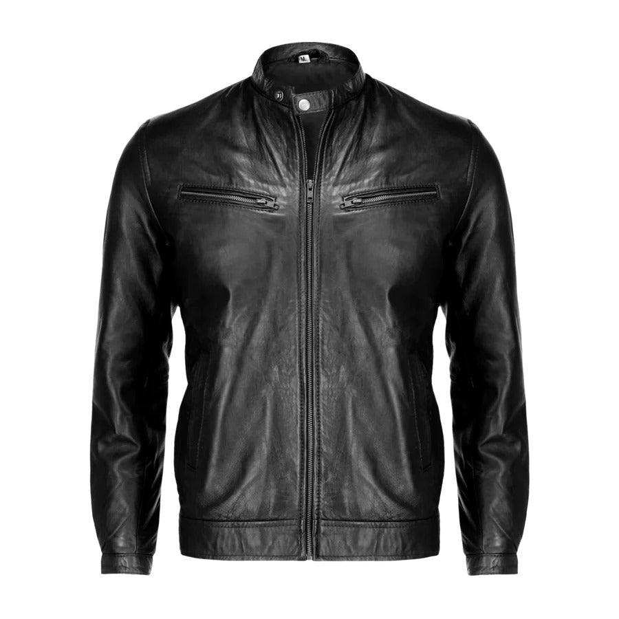 Mens Pure Sheep Leather Zipper Front Pockets Jacket
