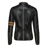Women's Distressed Café Racer Vintage Leather Jacket