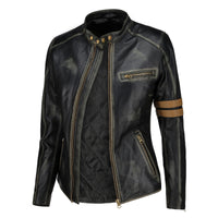 Women's Distressed Café Racer Vintage Leather Jacket