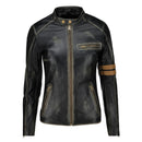 Women's Distressed Café Racer Vintage Leather Jacket
