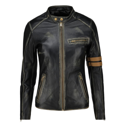 Women's Distressed Café Racer Vintage Leather Jacket