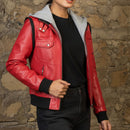Women's Hooded Red Leather Jacket