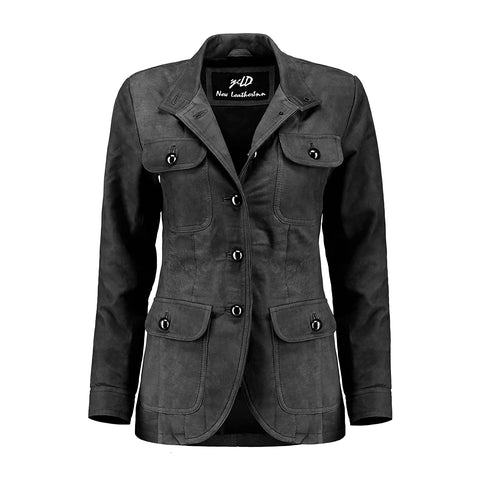 Womens Vintage Black Suede Leather Coat