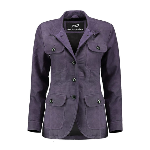 Womens Vintage Purple Suede Leather Coat