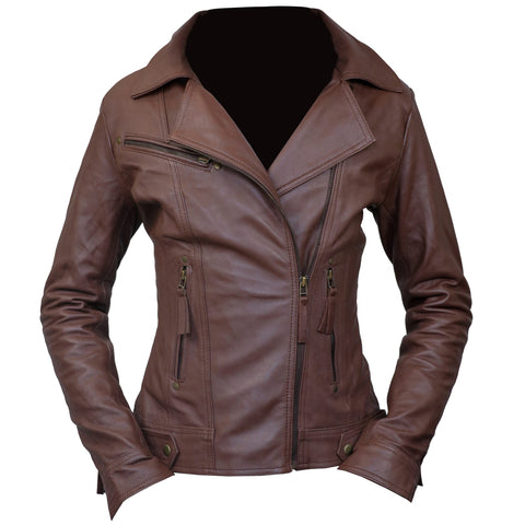 Womens Fashionable Brown Biker Leather Jacket