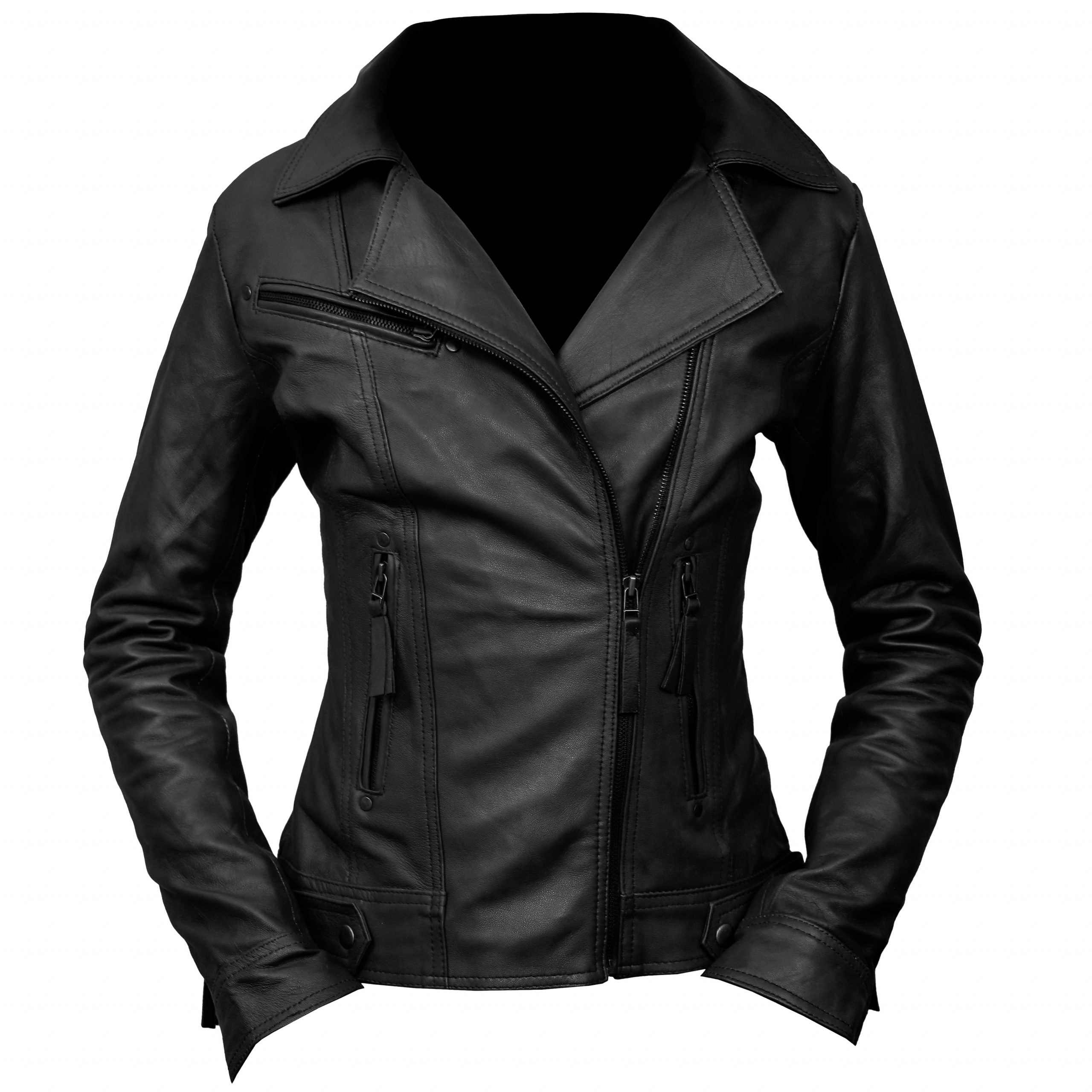 Womens Fashionable Black Biker Leather Jacket