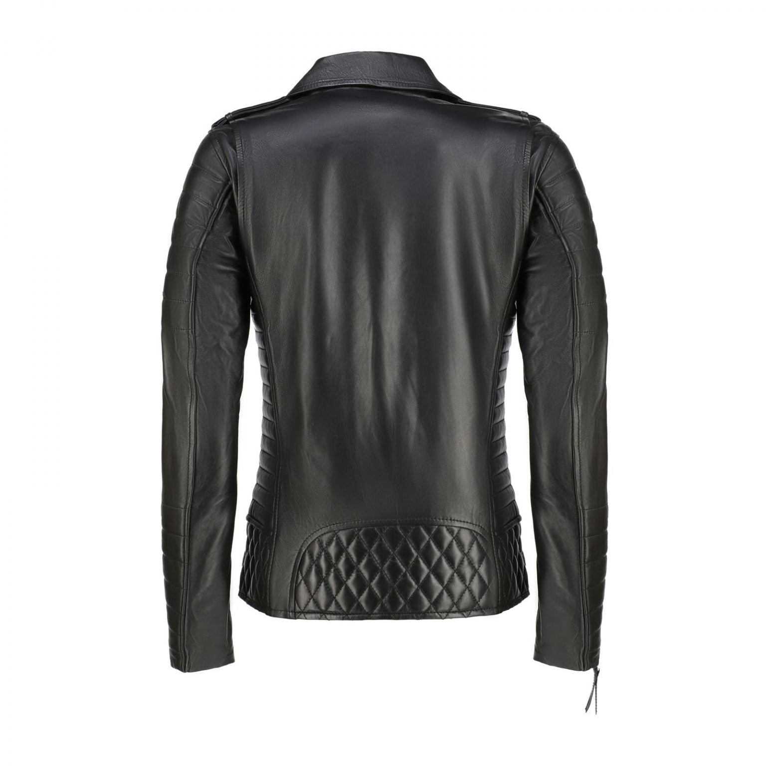 Womens Quilted Sleeves Black Leather Biker Jacket