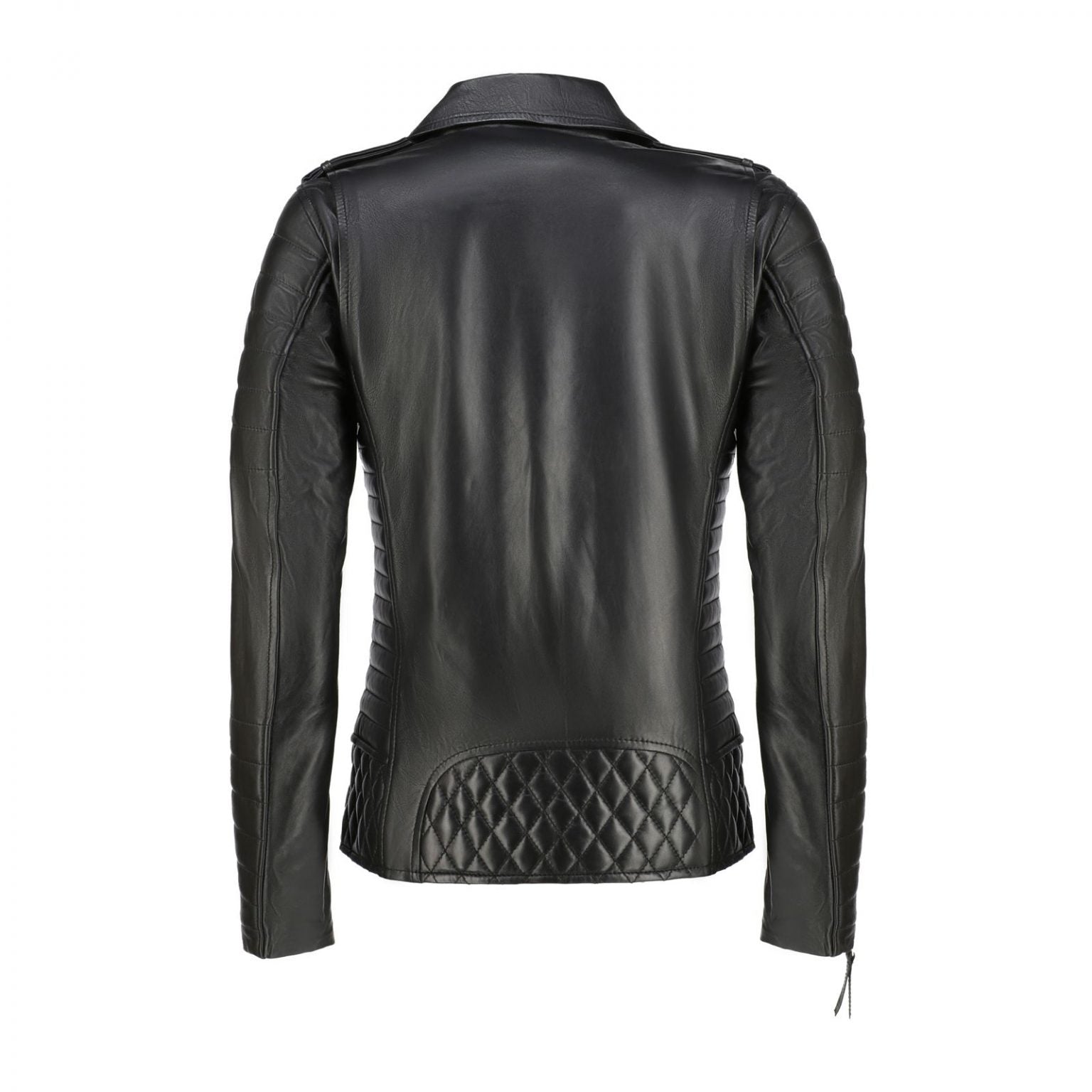 Womens Quilted Sleeves Black Leather Biker Jacket