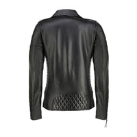 Womens Quilted Sleeves Black Leather Biker Jacket