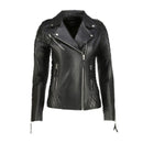 Womens Quilted Sleeves Black Leather Biker Jacket