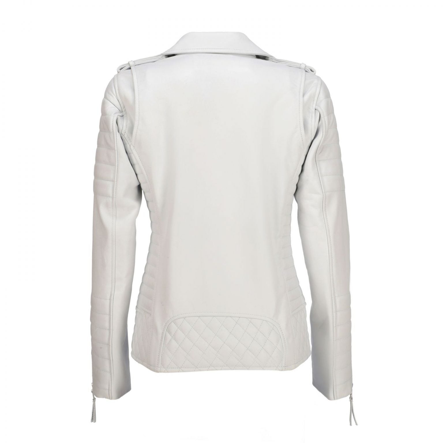 Womens Quilted Sleeves White Leather Biker Jacket
