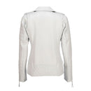 Womens Quilted Sleeves White Leather Biker Jacket