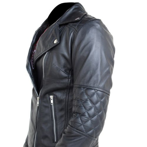 Womens Zip Up Real Black Leather Quilted Diamond Motorcycle Jacket