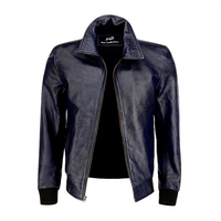 Mens Vintage Bomber Polo Black Leather Jacket