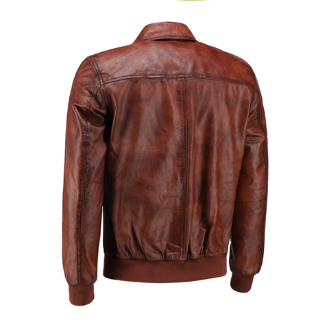 Mens Zipper Vintage Brown Bomber Polo Leather Jacket