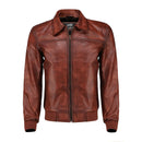 Mens Zipper Vintage Brown Bomber Polo Leather Jacket