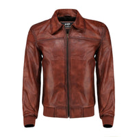 Mens Zipper Vintage Brown Bomber Polo Leather Jacket