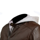 Mens Hooded Bomber Brown Leather Jacket