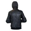Mens Black Hooded Bomber Leather Jacket