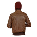 Mens Tan Wax Hooded Leather Bomber Jacket