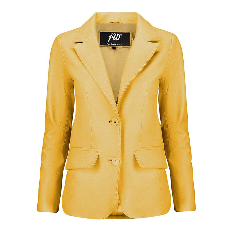 Women's Jild Classic Lambskin Yellow Leather Blazer