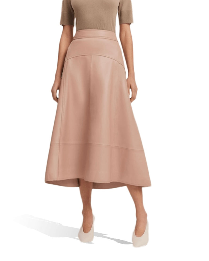 Elegant beige lambskin leather skirt for women

