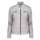 Café Racer Leather Jacket Women - Zip Up Moto Biker Style Casual Fashion Real Lambskin Women's Leather Jacket