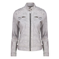 Café Racer Leather Jacket Women - Zip Up Moto Biker Style Casual Fashion Real Lambskin Women's Leather Jacket