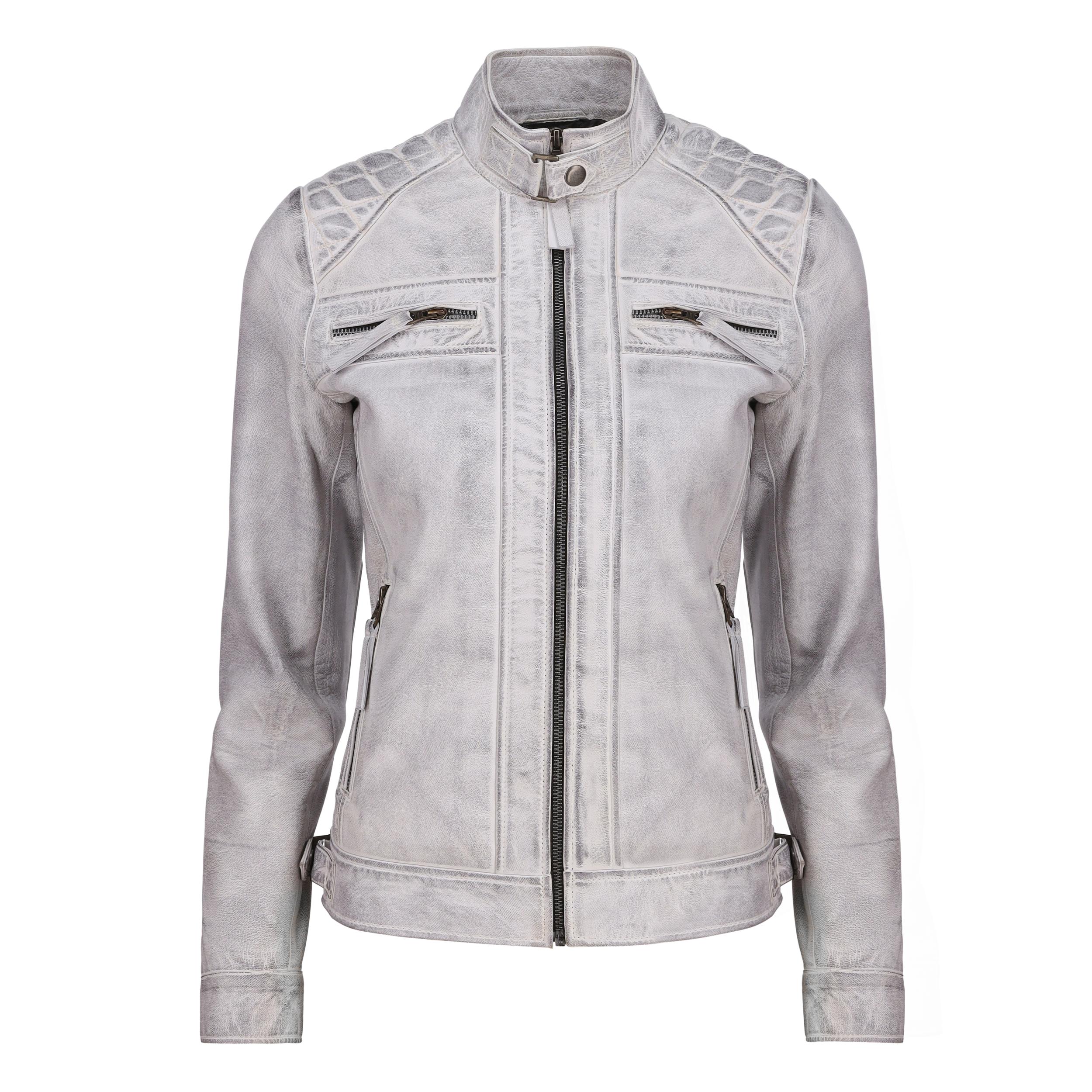 Café Racer Leather Jacket Women - Zip Up Moto Biker Style Casual Fashion Real Lambskin Women's Leather Jacket