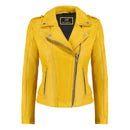 Women's Handwaxed Biker Style Motorcycle Zip-Up Leather Jacket