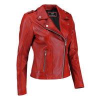 Women's Handwaxed Biker Style Motorcycle Zip-Up Leather Jacket