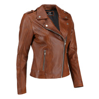 Women's Handwaxed Biker Style Motorcycle Zip-Up Leather Jacket