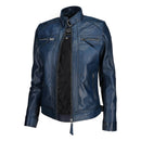 Café Racer Leather Jacket Women - Zip Up Moto Biker Style Casual Fashion Real Lambskin Women's Leather Jacket