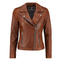 Women's Handwaxed Biker Style Motorcycle Zip-Up Leather Jacket