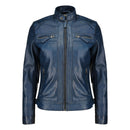 Café Racer Leather Jacket Women - Zip Up Moto Biker Style Casual Fashion Real Lambskin Women's Leather Jacket